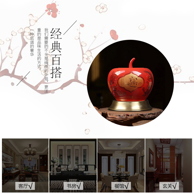 Jingdezhen ceramics of the sitting room porch decoration of the new Chinese style furnishing articles China red apple with cover storage tank vase