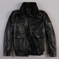 Thickened cowhide leather leather clothing mens slim short warm cotton clothing wool collar jacket Motorcycle jacket flight suit cotton coat