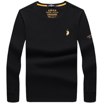 T-shirt mens round collar spring fall mens clothing pure cotton clothes trends 100 hitch bottom-body-shirt middle-aged mens autumn clothes