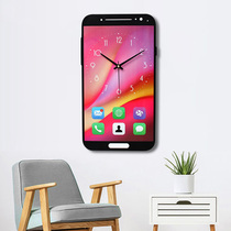 Nordic modern silent wall clock imitating Apple mobile phone clock fashion wood grain living room bedroom quartz clock without punching