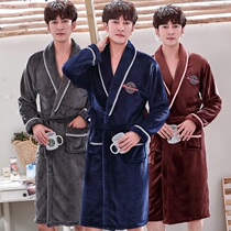 Nightgown pajamas men padded flannel bathrobe spring and autumn winter gown