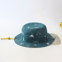 Export Japan 22 spring Summer children hat boy sunscreen fisherman hat pure cotton cartoon light and thin protective neck sun hat