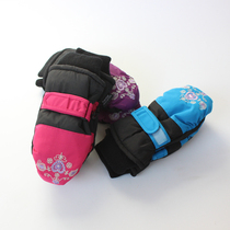 Export single autumn and winter children warm gloves Girls windproof play snow gloves embroidery flower girl velvet thickened