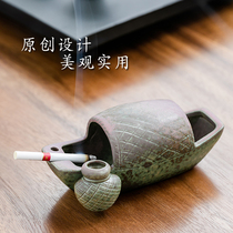 Grass boat creative ashtray personality trend Home living room office retro ceramic ashtray multi-function with cover