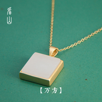 Look at the Mountain) Wanfang) raising people and the white jade pendant female gold inlaid jade sterling silver Zen National Wind clavicle necklace on the new