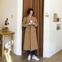 Woolen coat womens long knee 2021 autumn and winter New loose Korean students camel woolen cloth coat thickened