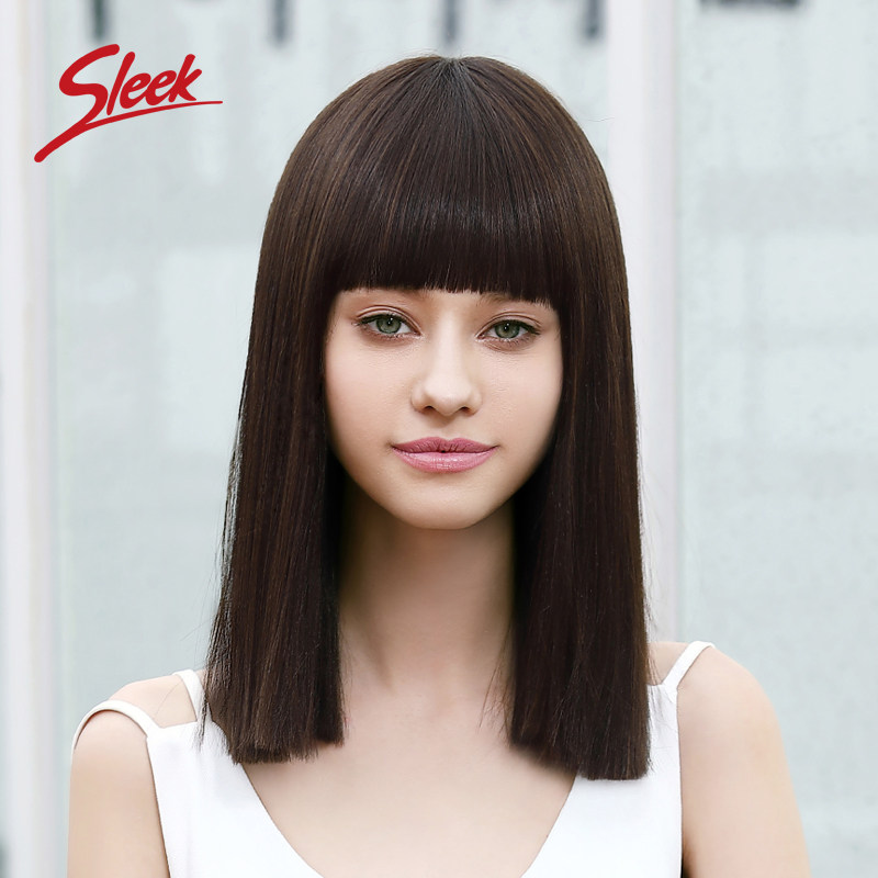 sleek假发女中长发中长直发锁骨发齐肩短发齐刘海渐变渐变粉红色