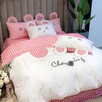 Ins cute cute cute bear shape cotton four-piece set net red cotton quilt cover sheet 1 5 1 8 2 0 bedding