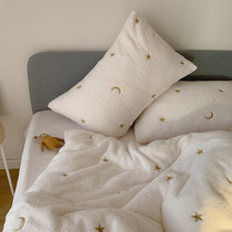 South Korea Teddy Suede Four Pieces Winter Coral Suede Flannel Thickened Double Face Suede Star Embroidery Bed supplies 4