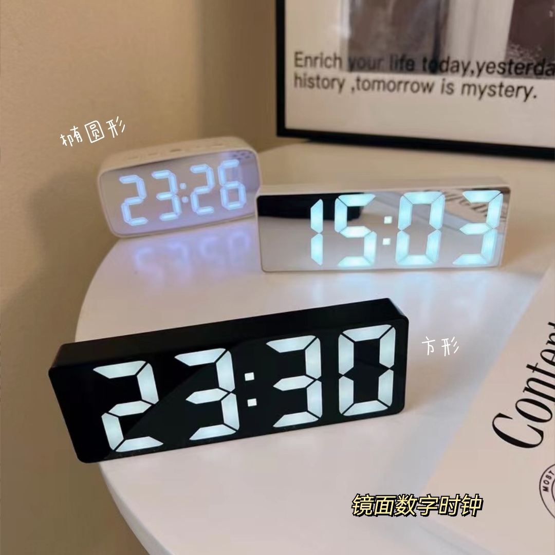 Small Alarm Clock Desktop Electronic Clock LED Luminated Mirror Silent Time Display Pendulum Digital Desktop Clocks-Taobao