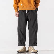 Spring and autumn Japanese retro solid color overalls mens tide brand loose large size straight pants trend all-match casual wide-leg pants