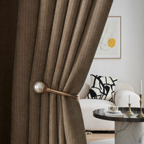 Chenille American light luxury stripe solid color hanging feeling good shading 2021 new hook-up finished Japanese curtains