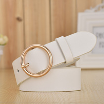 Belt female leather leather black bare and Han version casual round button lady belt decorated pants belt