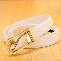New lady belt leather fashion decorated fine belt Han edition Young casual cowley skin automatic buckle miniature pantband