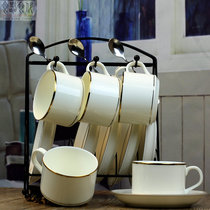 European-style bone China Phnom Penh coffee cup and saucer set Simple afternoon tea cup Ceramic 6-piece coffee cup with rack and spoon