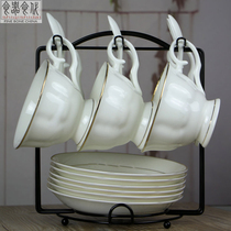 European-style Phnom Penh coffee cup bone China set British household afternoon tea cup dish simple silver edge 6-piece coffee set