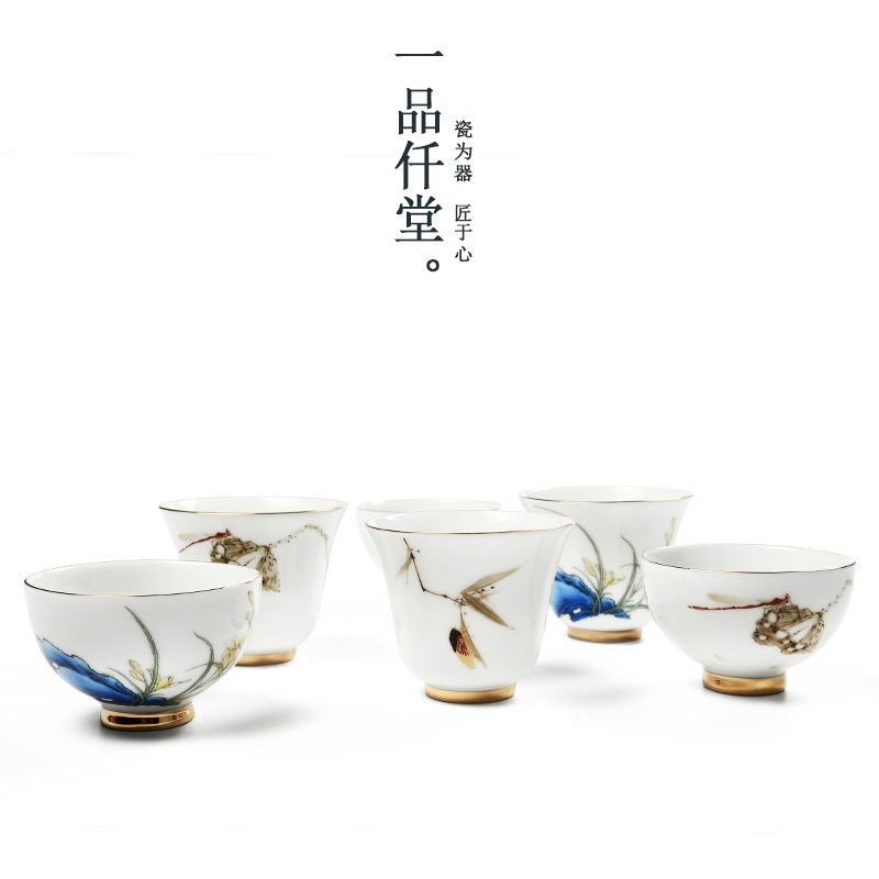 Yipin # $hand - made paint beam koubei white porcelain tea set personal master sample tea cup glass ceramic cups