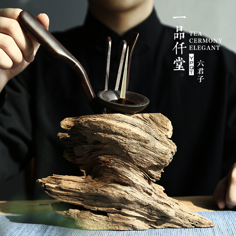 Yipin thousand hall tea six gentleman 's solid wood tea accessories ebony dead chicken wings wood 6 gentleman tea tool