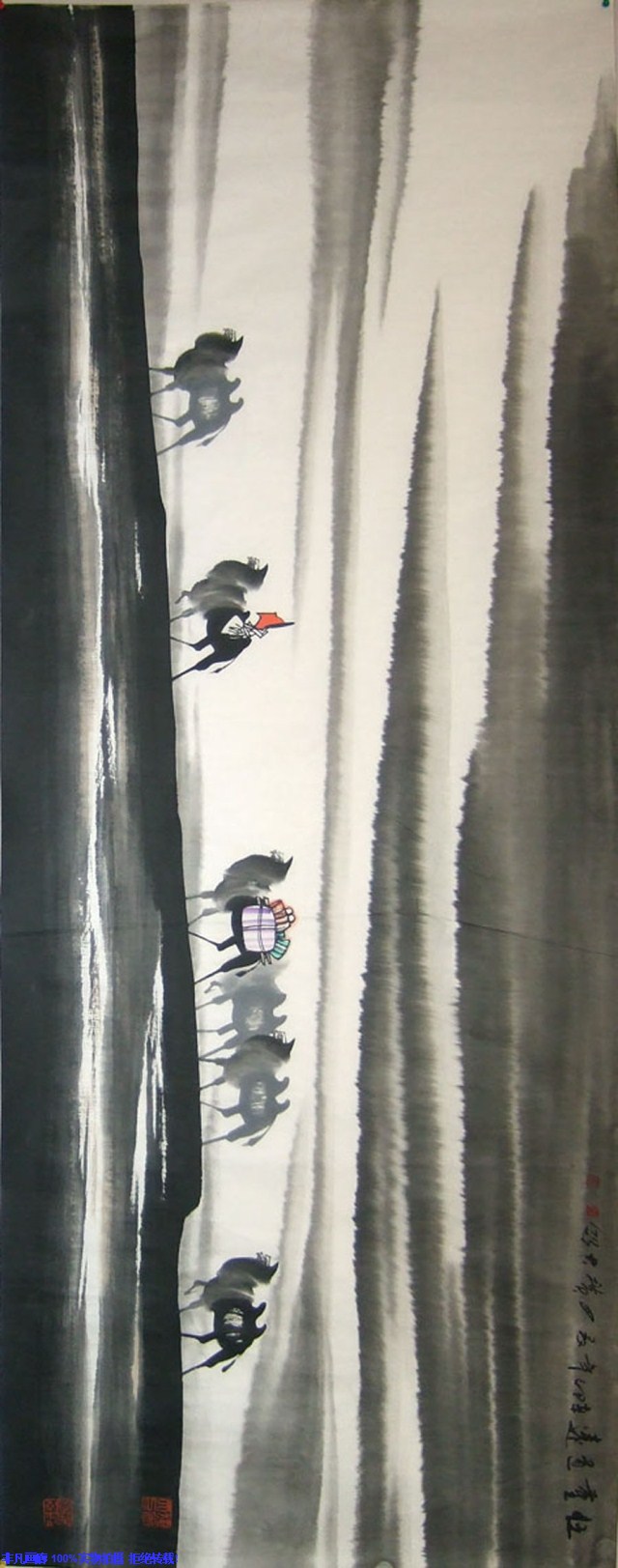 宋庆 八尺人物画 任重道远★真迹★a7190原稿字画国画