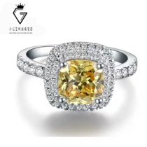 Luxury oversized 2 carat double-layer Princess square diamond ring Female PT950 platinum shining Moissanite yellow diamond ring