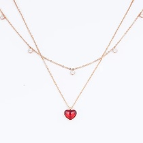 18K gold inlaid natural red garnet heart necklace AU750 double love choker fashion pendant women
