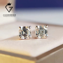 PT950 shining Mosan diamond earrings simple temperament princess square stud earrings four-claw sugar square earrings female wild