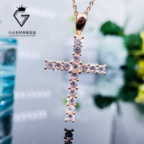 Moissan stone diamond necklace womens 18K rose gold group inlaid cross clavicle chain big luxury simple pendant