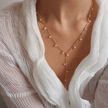 Temperament simple natural freshwater pearl Y-shaped pendant Sterling silver gold-plated clavicle double-layer necklace Exquisite necklace female