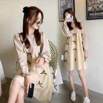 Maternity dresses Maternity dresses 2021 spring fashion new trend mom mesh bow loose maternity dresses tide