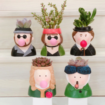 Large artist pendulum figure human head portrait multi-meat flower pot Van Gogh Einstein Nordic art potted gifts