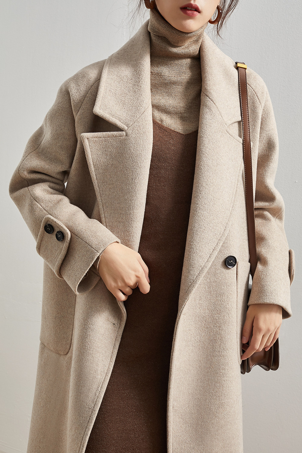 赫本风复古西装领毛呢外套女2018冬加厚燕麦色羊毛呢大衣中长款女