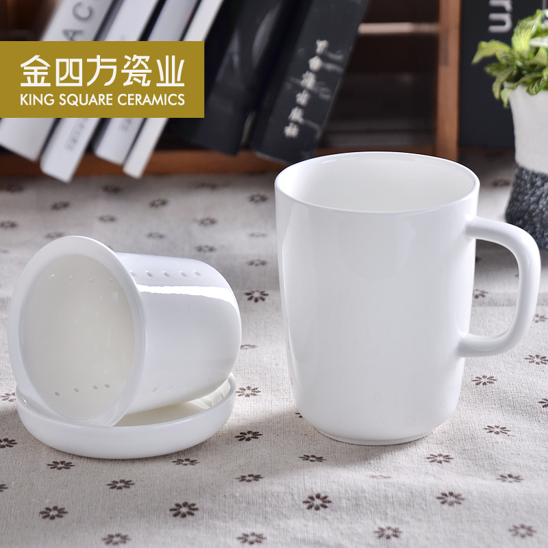 Gold square pure white ipads porcelain cover cup with cover glass office ceramic cups creative keller of coffee cup