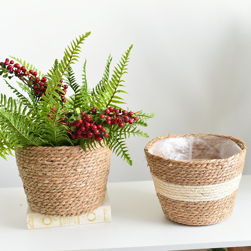 Nordic grass choreograpes flower pots vines with large flower basket flower pots simple to weave woven bamboo-knitted flower pots cover