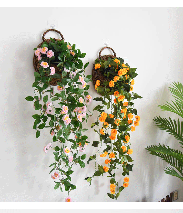 挂花管道_墙壁装饰仿真花藤条壁挂花墙上空调塑料假花