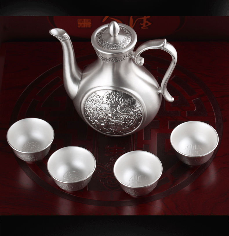 银酒壶999纯银家用酒具套装高档银器工艺品收藏送礼复古龙凤酒杯
