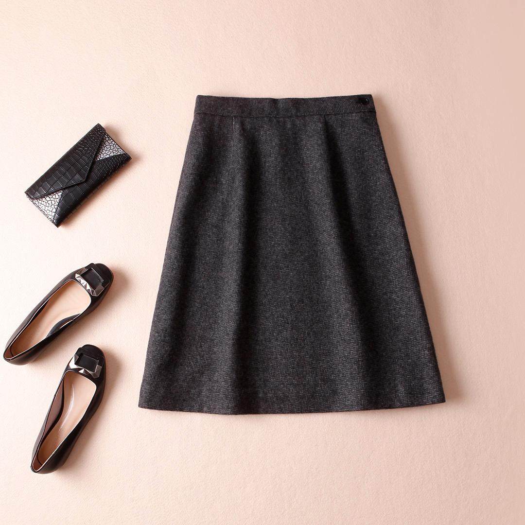 纯原 出众好品味 a字通勤人字纹羊毛呢半身裙秋 2017春天家o239