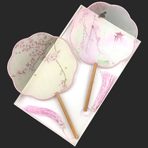 Wooden handle silk imitation silk classical group fan Cheongsam fan round fan translucent ancient wind Palace fan Palace catwalk fan ancient female