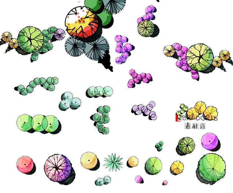 园林景观彩色平面图库psd设计素材植物亭子车圆形广场ps后期制作