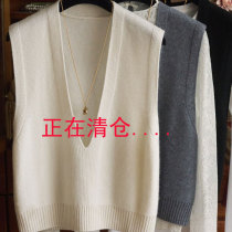 Wool V Collar Waistcoat Vest Lady Spring Autumn Fashion Han Edition Single Laminated Wearing Knit Casual Loose Outside Lap Short Kampon