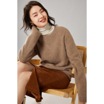 Autumn and winter round neck pure cashmere sweater womens high-end loose lazy wind pullover with bottomed knitted woolen sweater tide