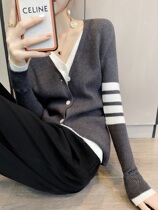 tb early autumn sweater cardigan womens coat short knitted woolen sweater slim fake two pieces fashion temperament