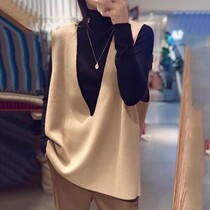 Knit Waistcoat Vest Woman Design Sensation Small Crowdsourced Lazy Wind Day Ensemble Wearing v collar loose Ass Wool medium long