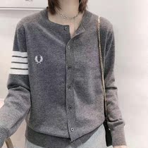 Wheat ear collar early autumn dress Korean sweater coat cardigan Womens Spring and Autumn wear short knitted woolen sweater top