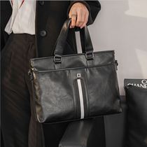 Hong Kong New Fashion Genuine Leather Handbag Men Business Briefcase Conference Computer Single Shoulder Inclined Satchel