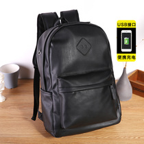 Hong Kongs new Korean version of mens double shoulder bag student bag computer bag Leisure genuine leather street trend mens bag
