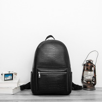 Hong Kong Genuine Leather Double Shoulder Bag Fashion Student School Bag Men Casual Computer Bag Print Trend Crocodile Print Backpack