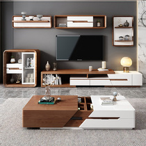 Nordic rock board TV cabinet telescopic modern simple solid wood TV cabinet coffee table side cabinet combination small household household
