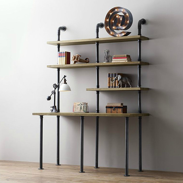 美式水管铁艺墙上置物架 实木隔板展示置物架多功能桌架厂家直销-管件