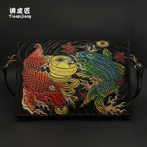 Tune cobbler mens bag leather shoulder casual shoulder bag mens fashion brand personality fashion handbag leather carved bag handmade