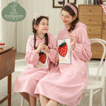 Childrens nightgown flannel thickened parent-child pajamas Autumn and winter coral velvet princess girl winter girl bathrobe